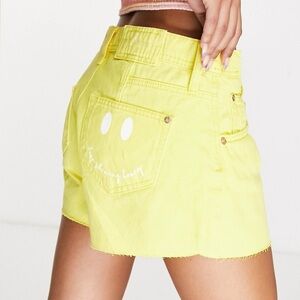 River Island Yellow Denim Jean Shorts Casual Cutoff Style NWT